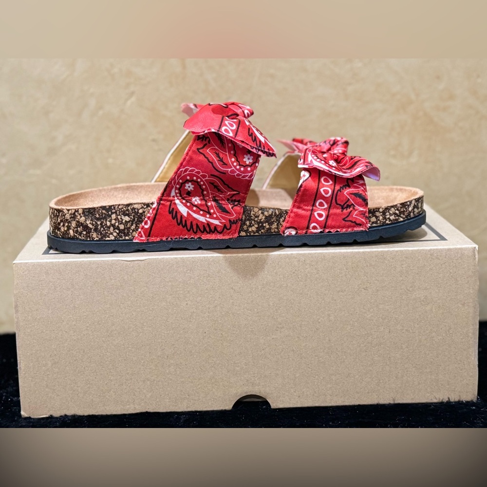 Coco+Carmen Red Bandana Slide Slippers open toe Sandals - Size 9 - Picture 4 of 8